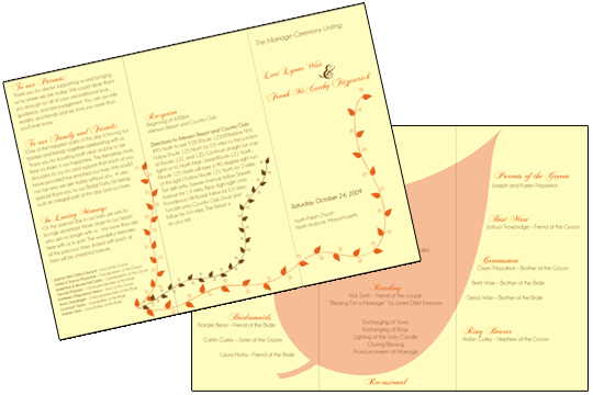 Wedding program design printing and folding Skills used Illustrator 